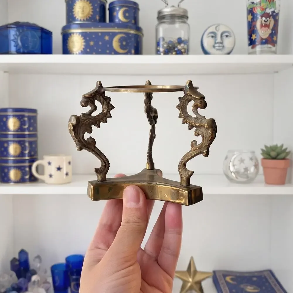 Vintage Gold Tone Dragon Sphere Stand | Metal Crystal Ball Holder
